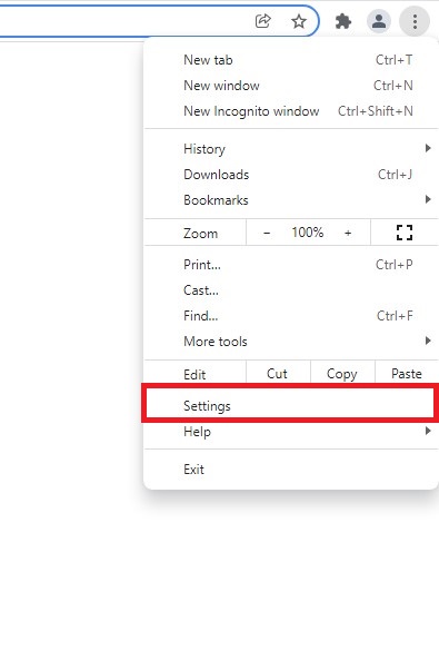 انتخاب گزینه settings