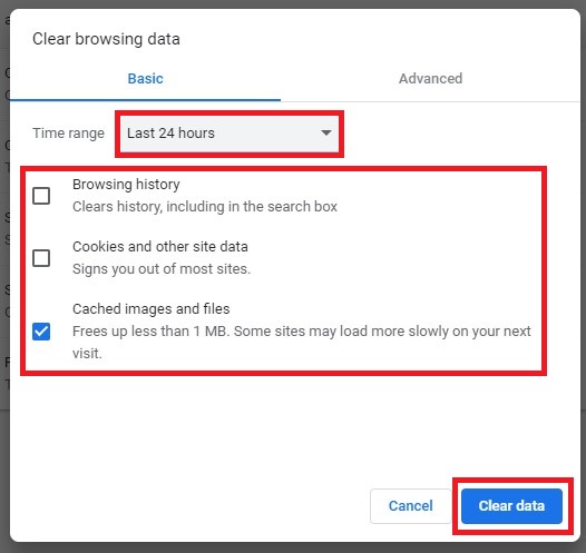 پنجره clear browsing data مرورگر کروم